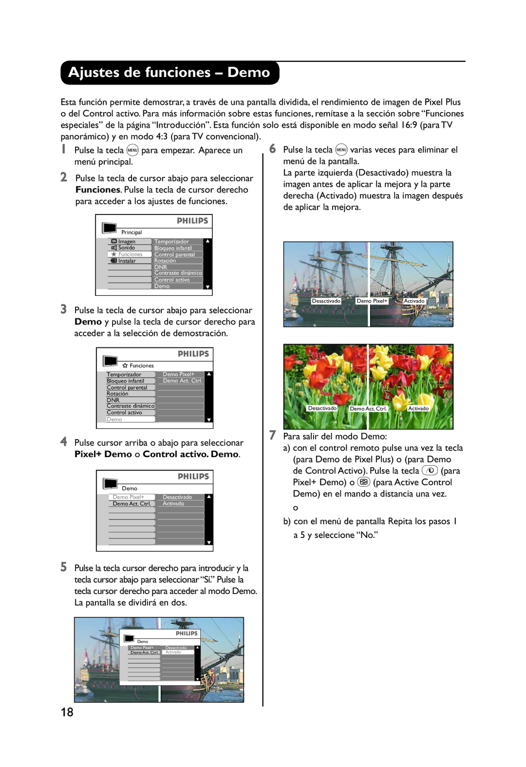 Philips 32PW9551 manual Ajustes de funciones Demo, Para salir del modo Demo 