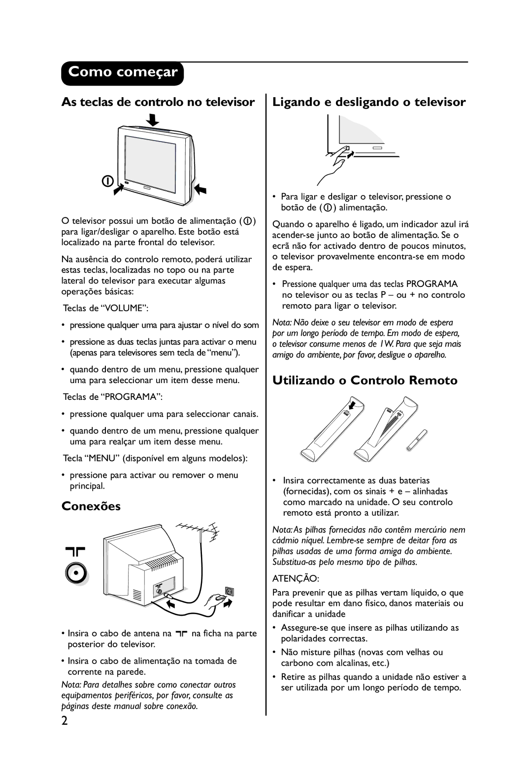 Philips 32PW9551 manual Como começar, Teclas de Programa, Pressione qualquer uma para ajustar o nível do som 