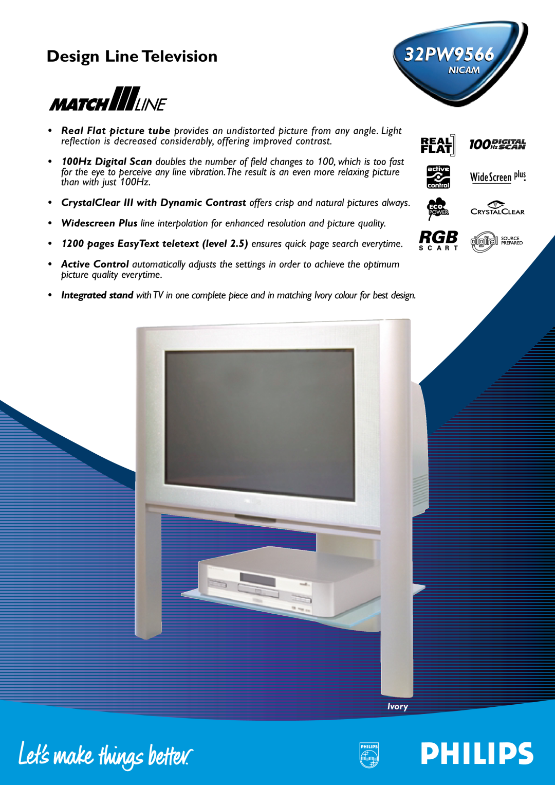 Philips 32PW9566 manual Design Line Television 