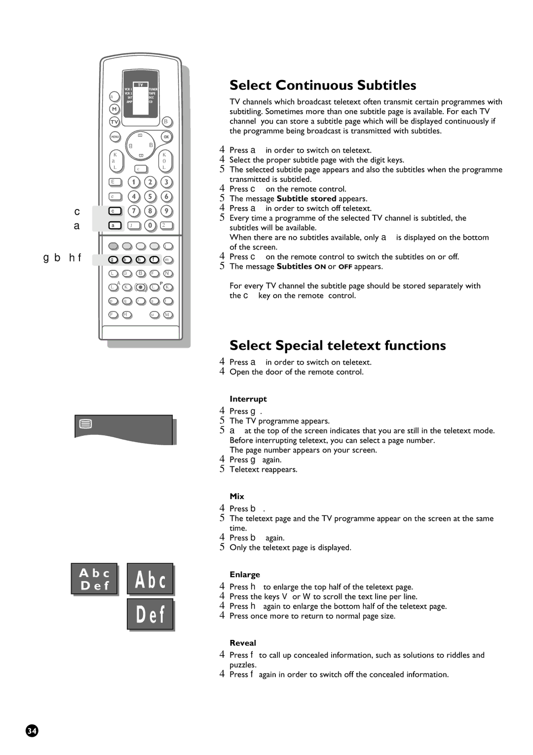 Philips 32PW9631/12 manual Select Continuous Subtitles, Select Special teletext functions 