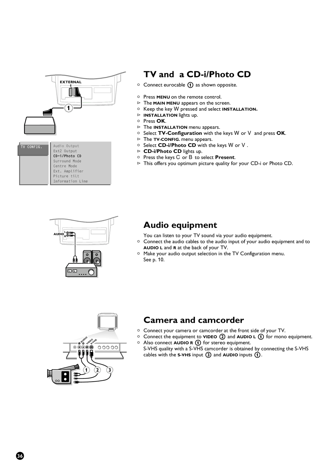 Philips 32PW9631/12 manual TV and a CD-i/Photo CD, Audio equipment, Camera and camcorder, CD-i/Photo CD lights up 