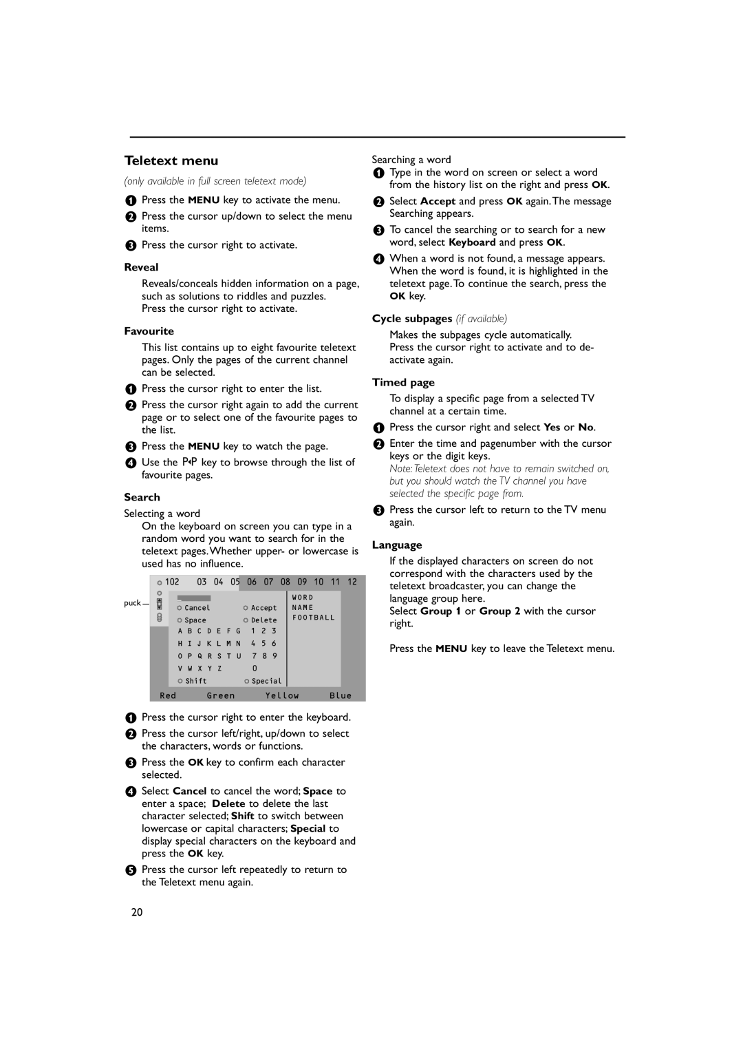 Philips 32PW9788 manual Teletext menu 