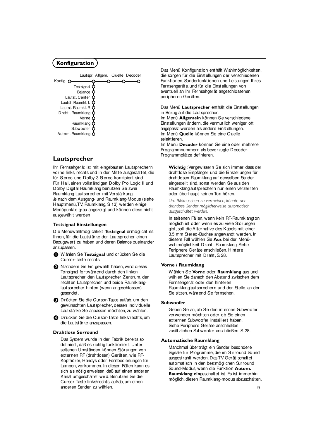 Philips 32PW9788 manual Lautsprecher, Konfiguration 