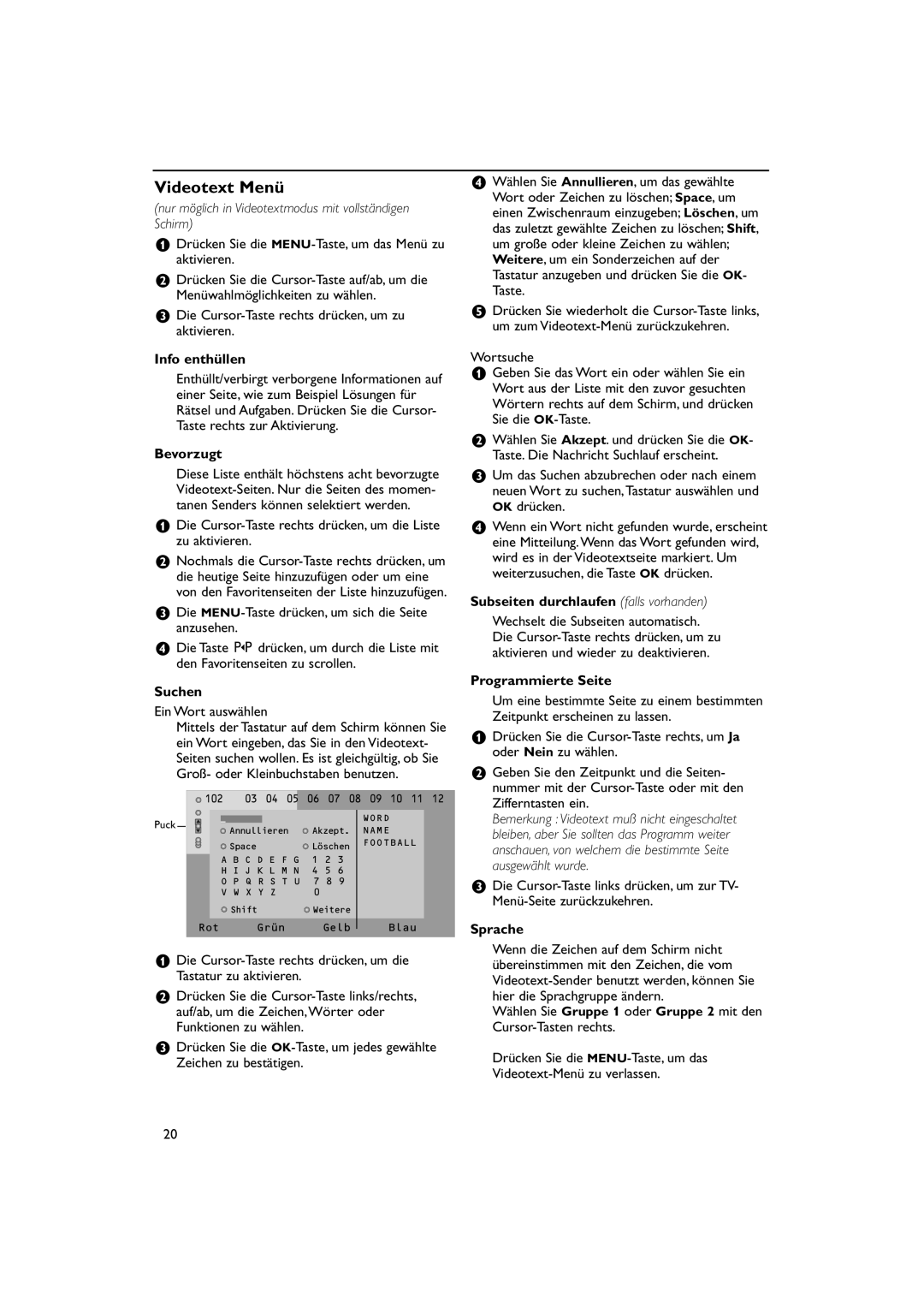 Philips 32PW9788 manual Videotext Menü 