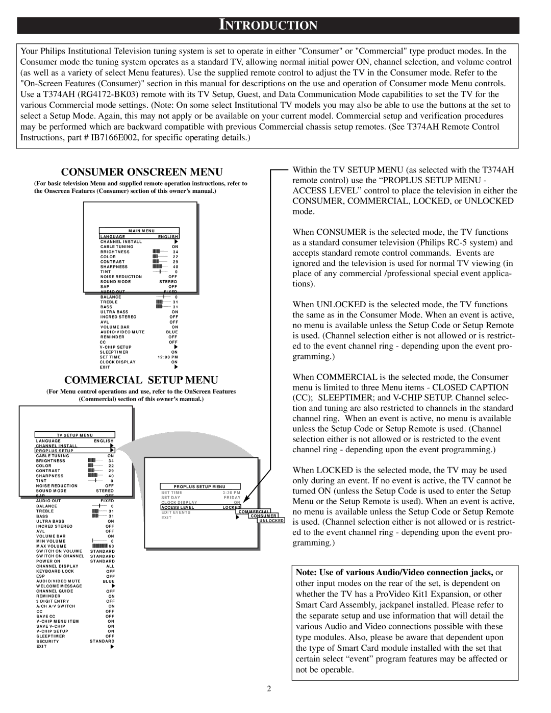 Philips 32ST220P manual Introduction, Consumer Onscreen Menu 