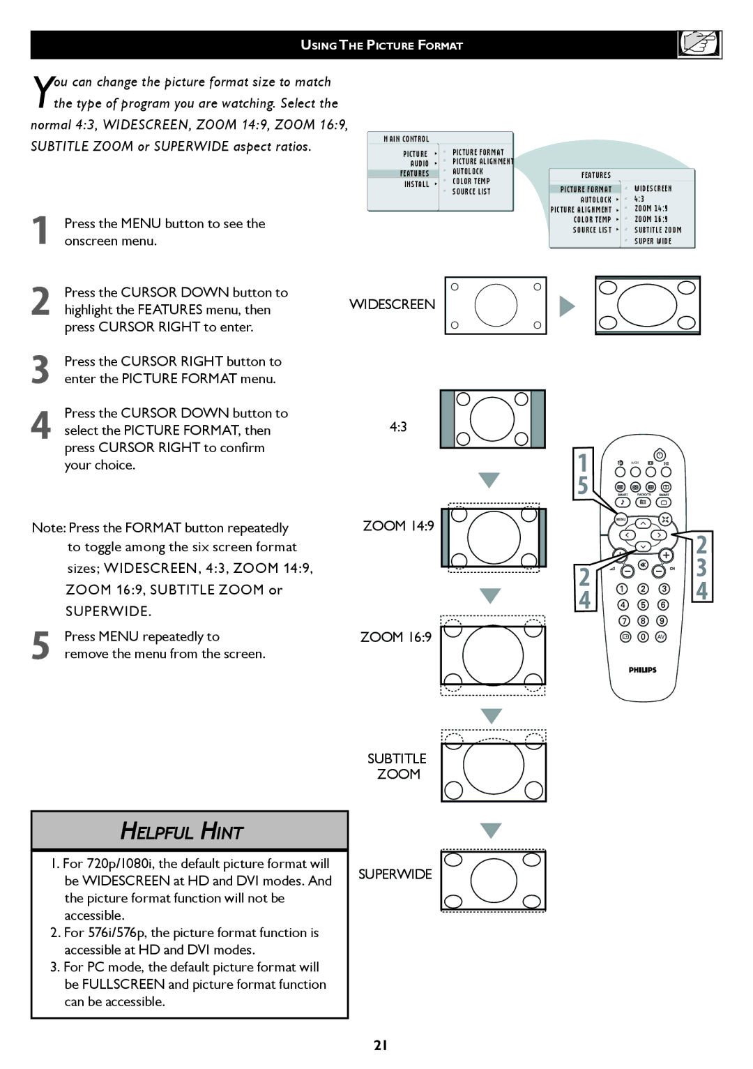 Philips 32TA1000 user manual Press the Menu button to see the onscreen menu 