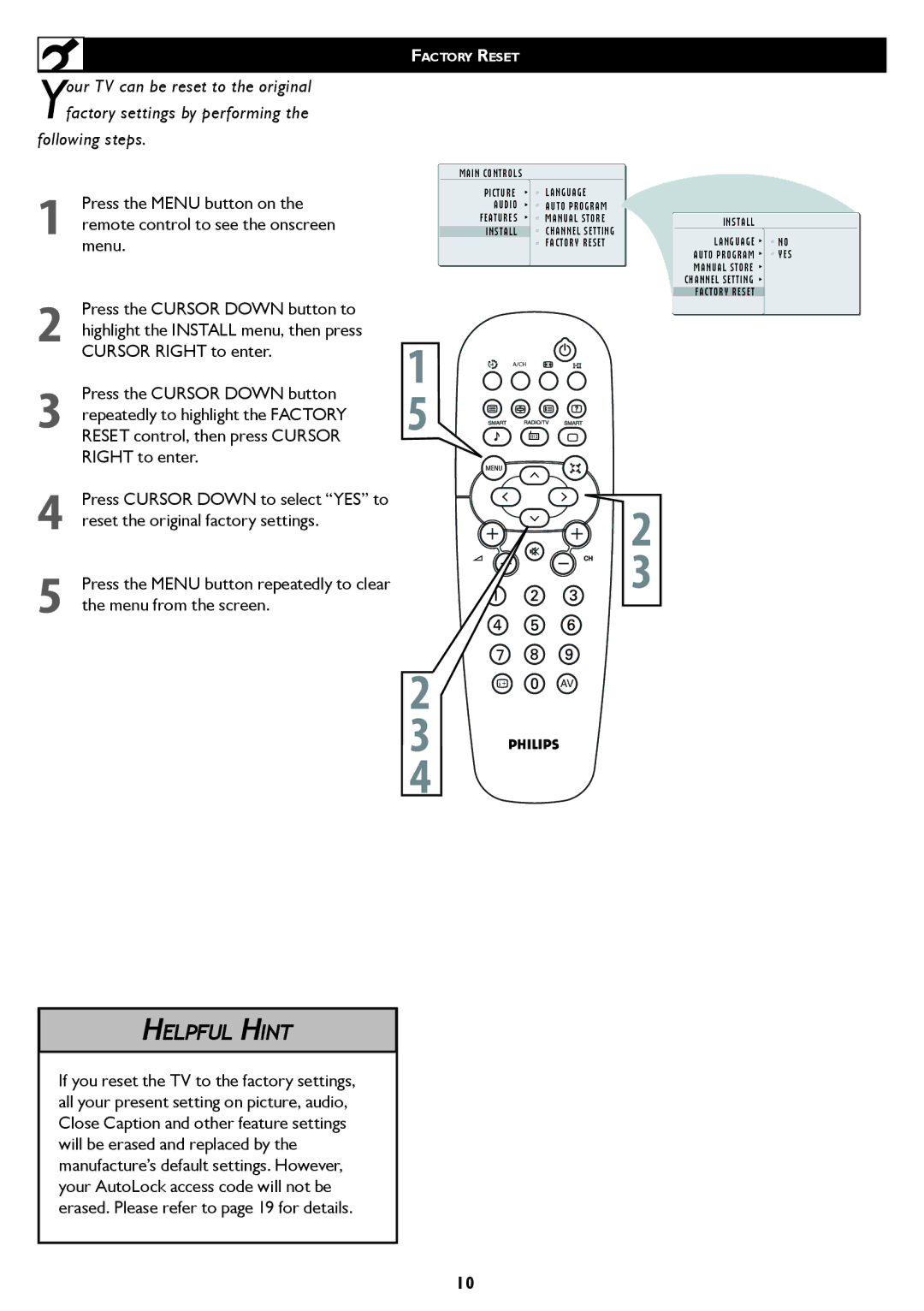 Philips 32TA1600 user manual Following steps 