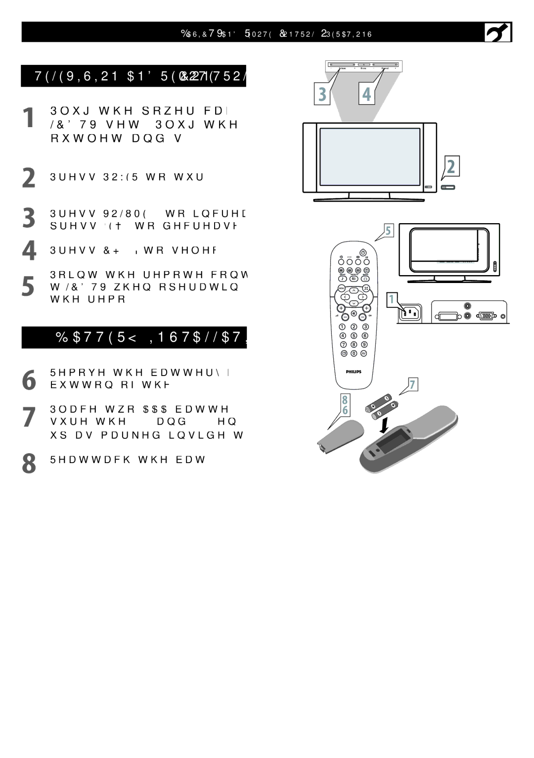 Philips 32TA1600 user manual Press Power to turn on the LCD TV, Press Channel +/- to select channels, Remote control 