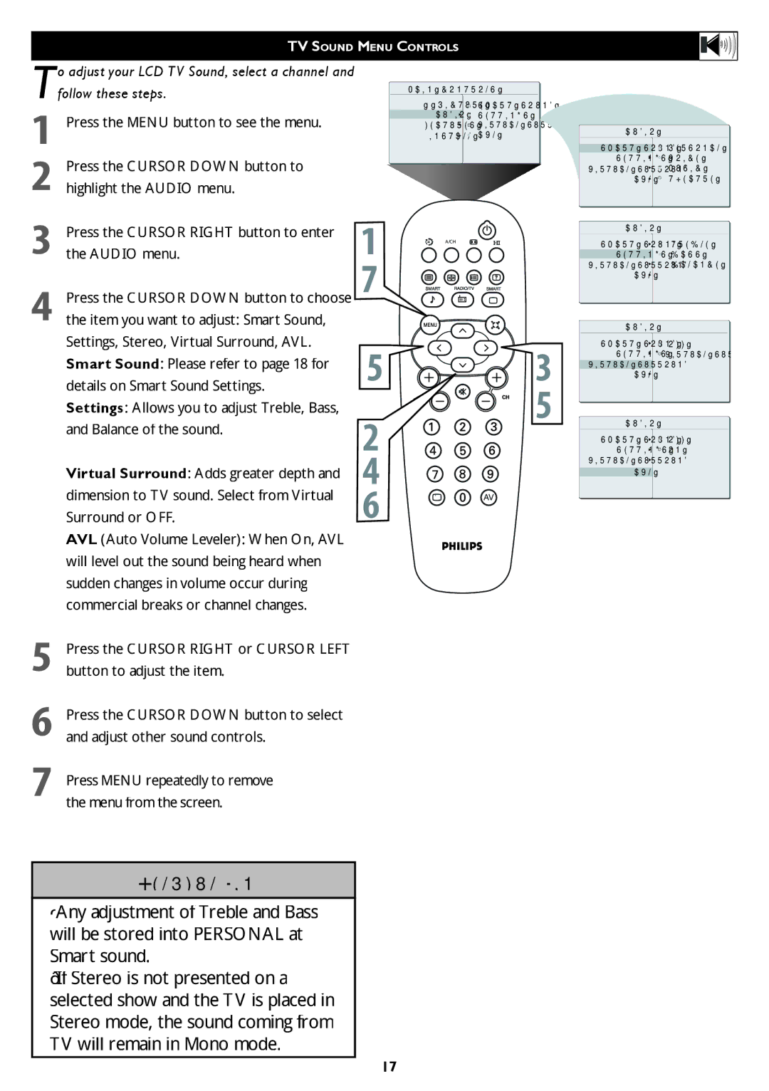 Philips 32TA1600 user manual TV Sound Menu Controls 