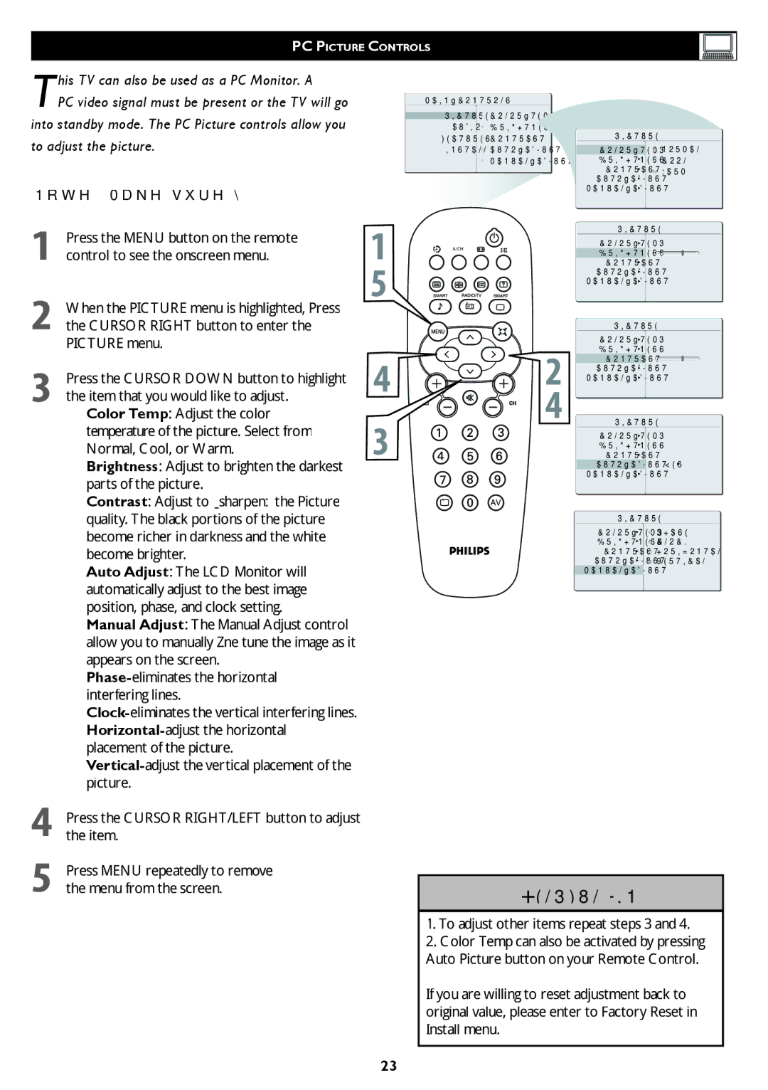 Philips 32TA1600 user manual Item that you would like to adjust, To adjust other items repeat steps 3 