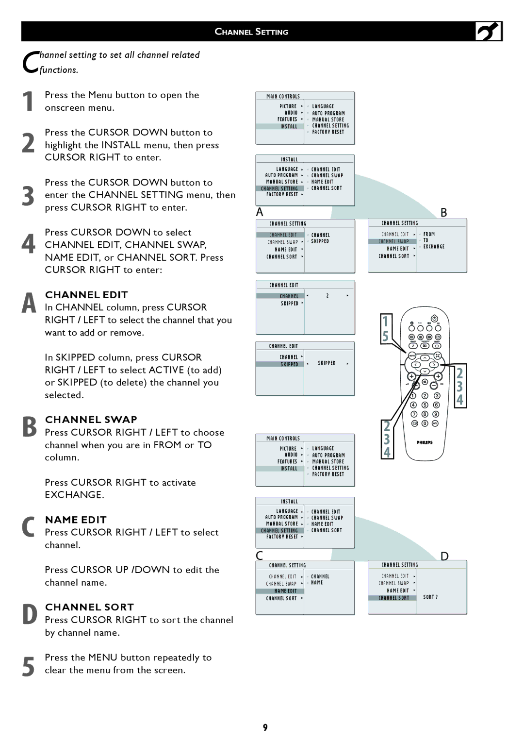 Philips 32TA1600 user manual Channel Edit 