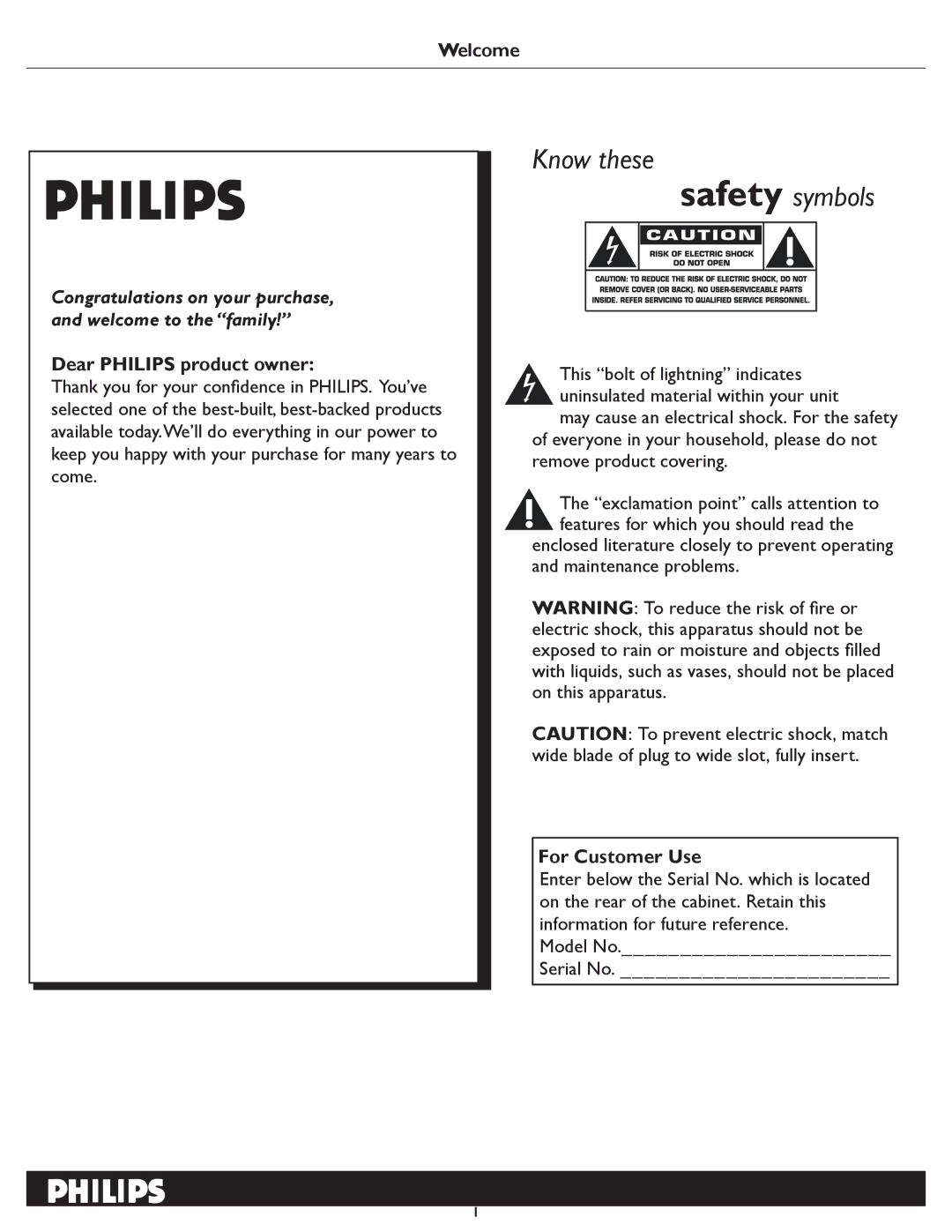 Philips 32TA3000 user manual Welcome, Dear Philips product owner, For Customer Use 