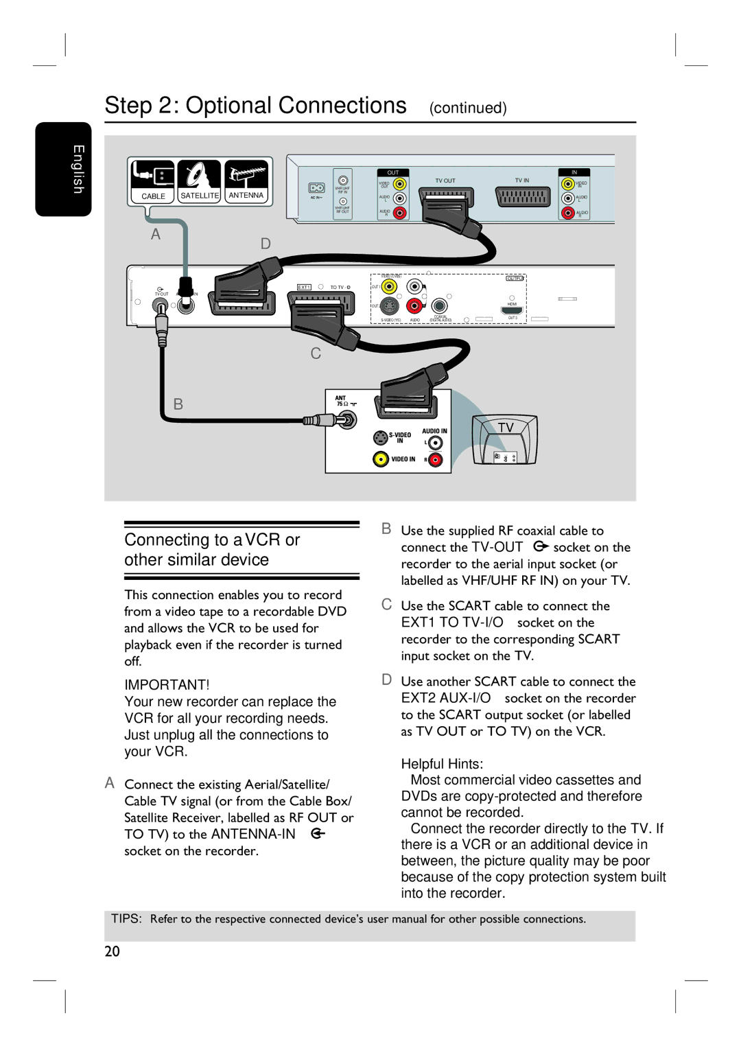 Philips 3400 user manual Connecting to a VCR or other similar device, Example onlyVIDEO 