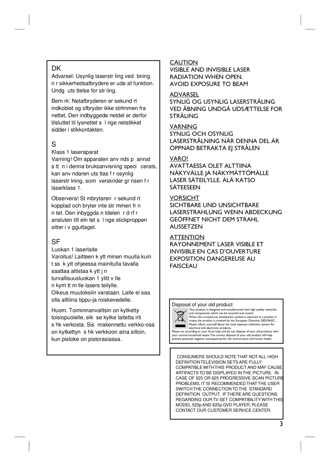 Philips 3400 user manual Klass 1 laseraparat 