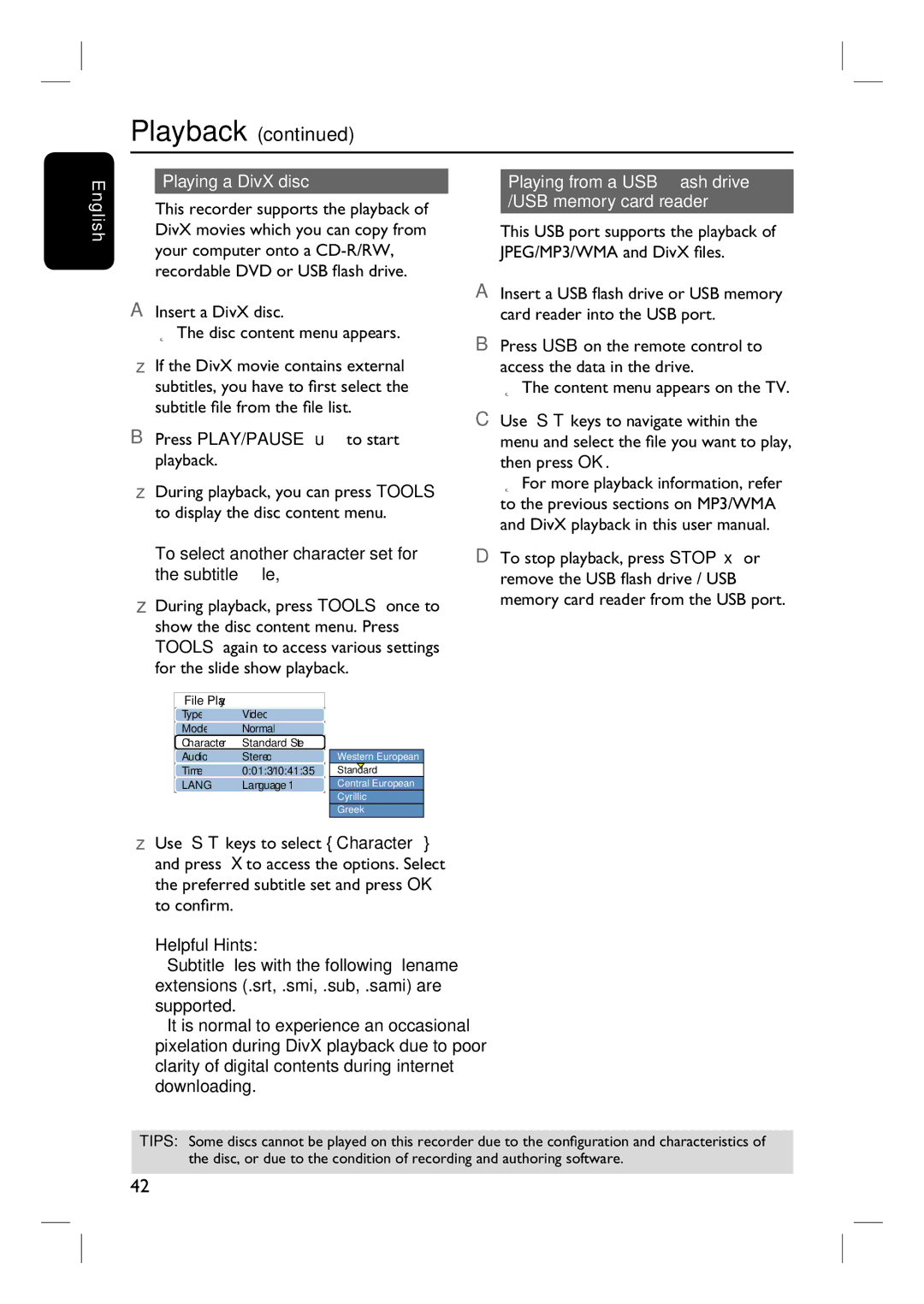 Philips 3400 user manual English Playing a DivX disc, Insert a DivX disc Disc content menu appears 