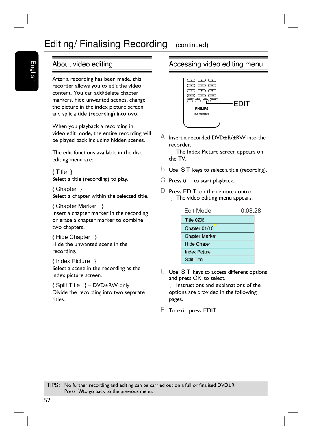 Philips 3400 user manual About video editing 