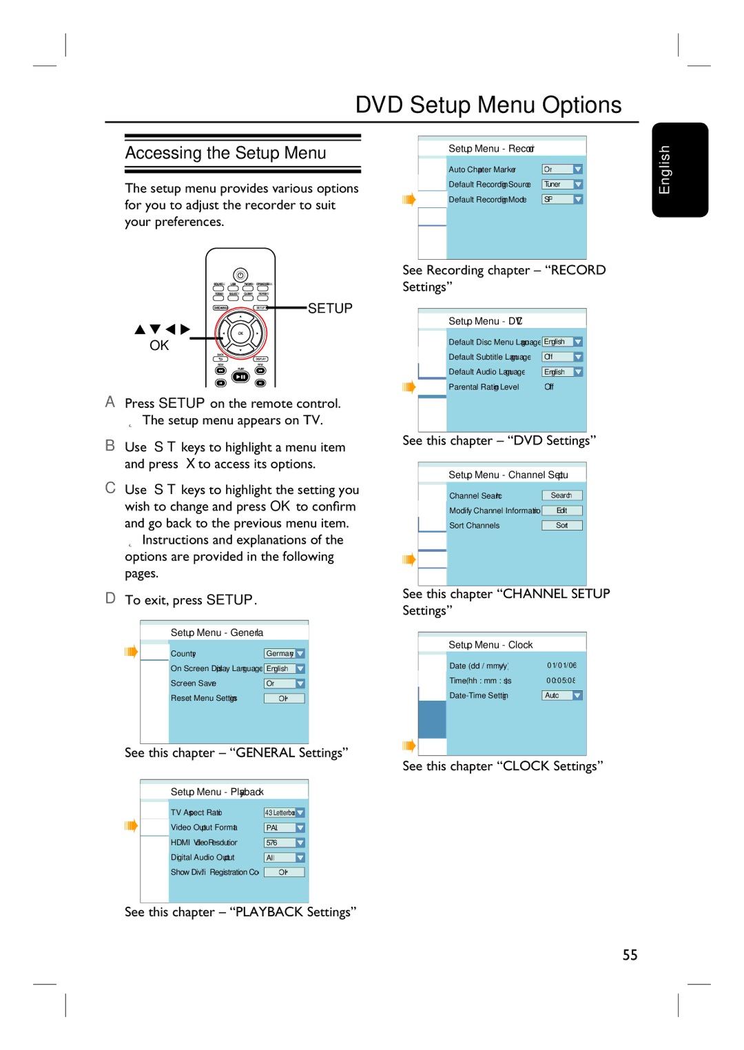 Philips 3400 user manual DVD Setup Menu Options, Accessing the Setup Menu 