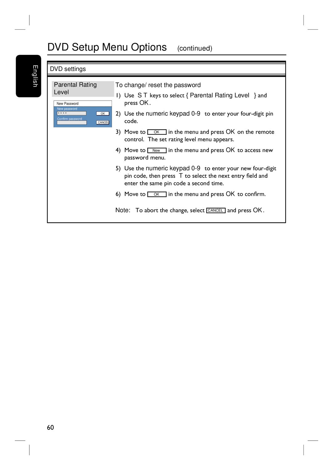 Philips 3400 Use ST keys to select Parental Rating Level, Use the numeric keypad 0-9to enter your four-digit pin, Code 