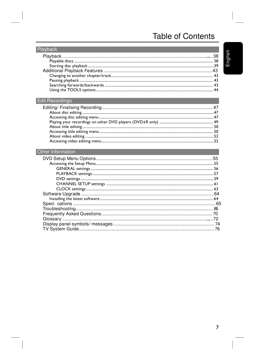 Philips 3400 user manual Table of Contents 