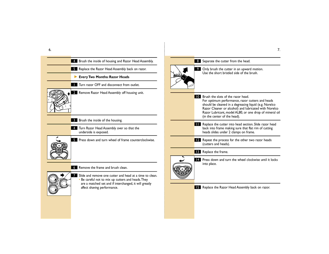 Philips 3405LC warranty Every Two Months Razor Heads, Separate the cutter from the head 