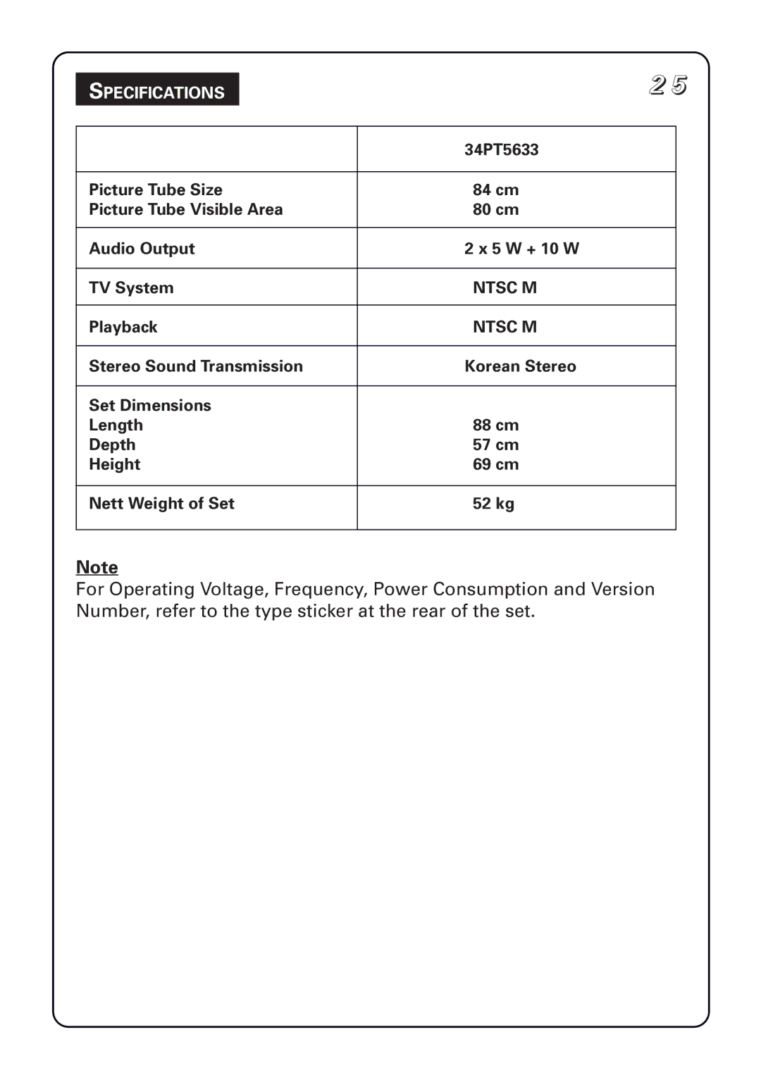 Philips 34PT5633 manual Specifications 