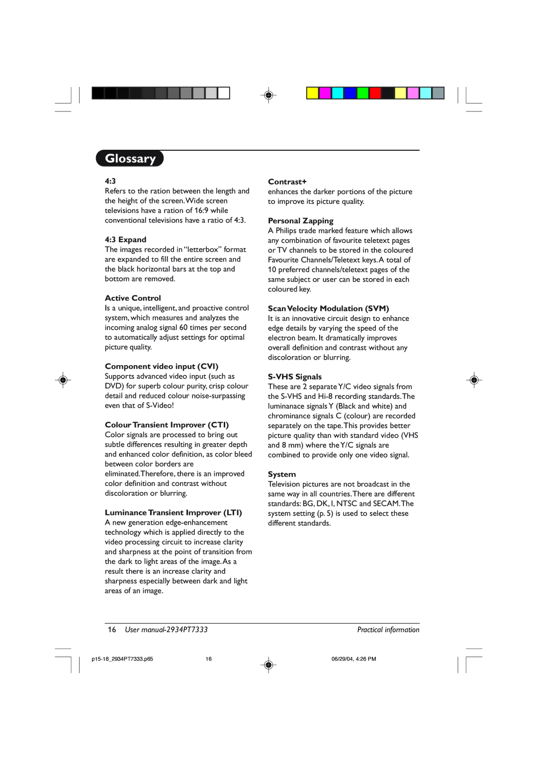 Philips 34PT7333, 29PT7333/93R user manual Glossary 