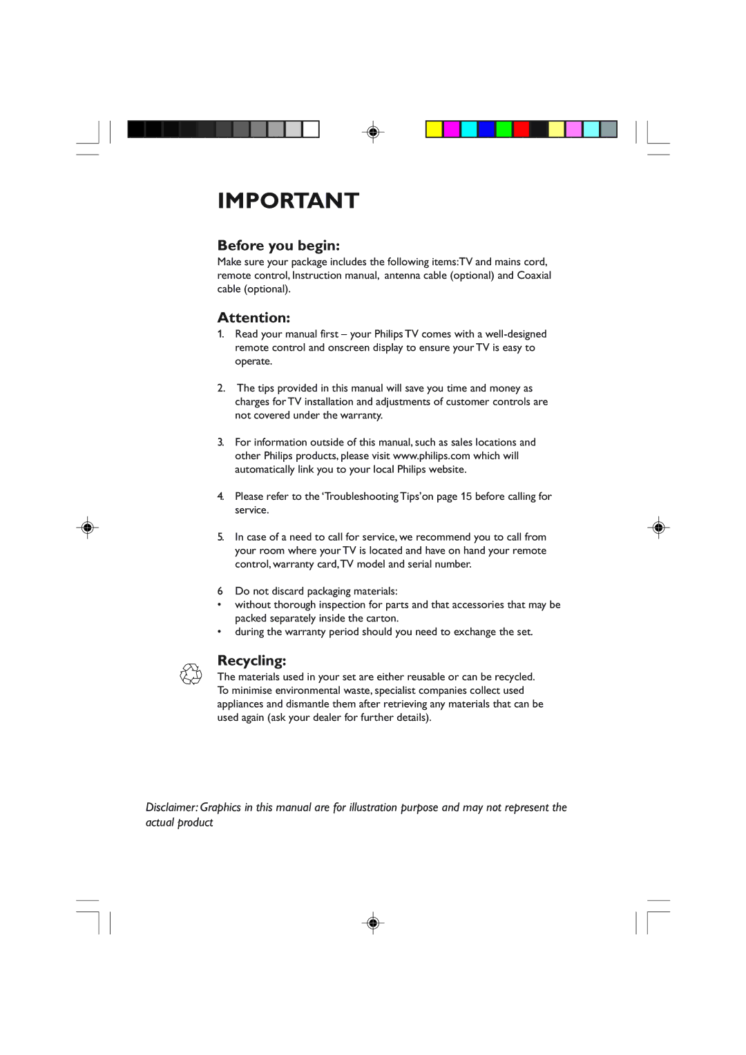 Philips 34PT7333, 29PT7333/93R user manual Before you begin, Recycling 