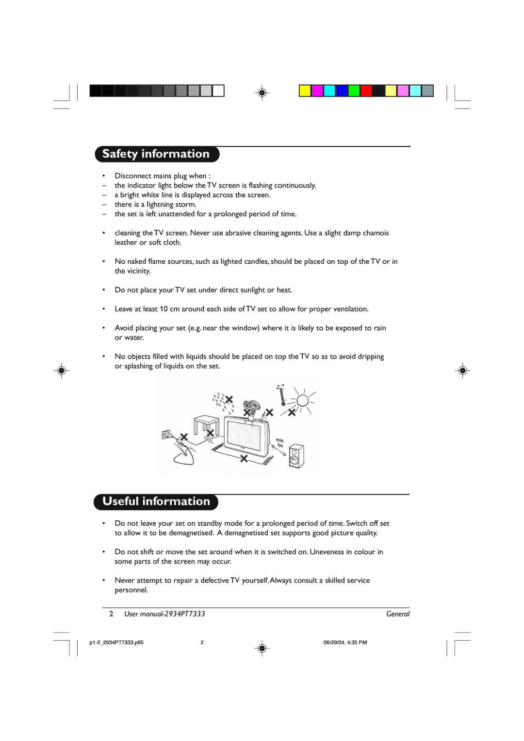 Philips 29PT7333/93R, 34PT7333 user manual Safety information, Useful information 