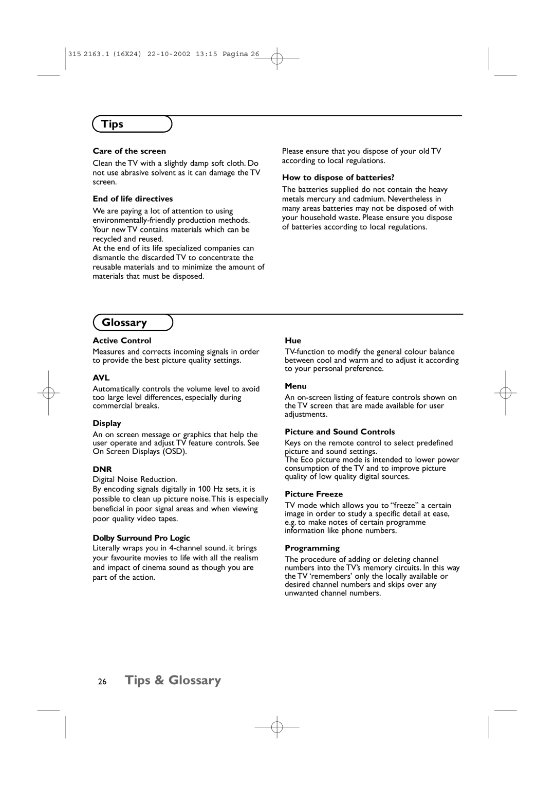 Philips 34PT9420/69R manual Tips & Glossary 