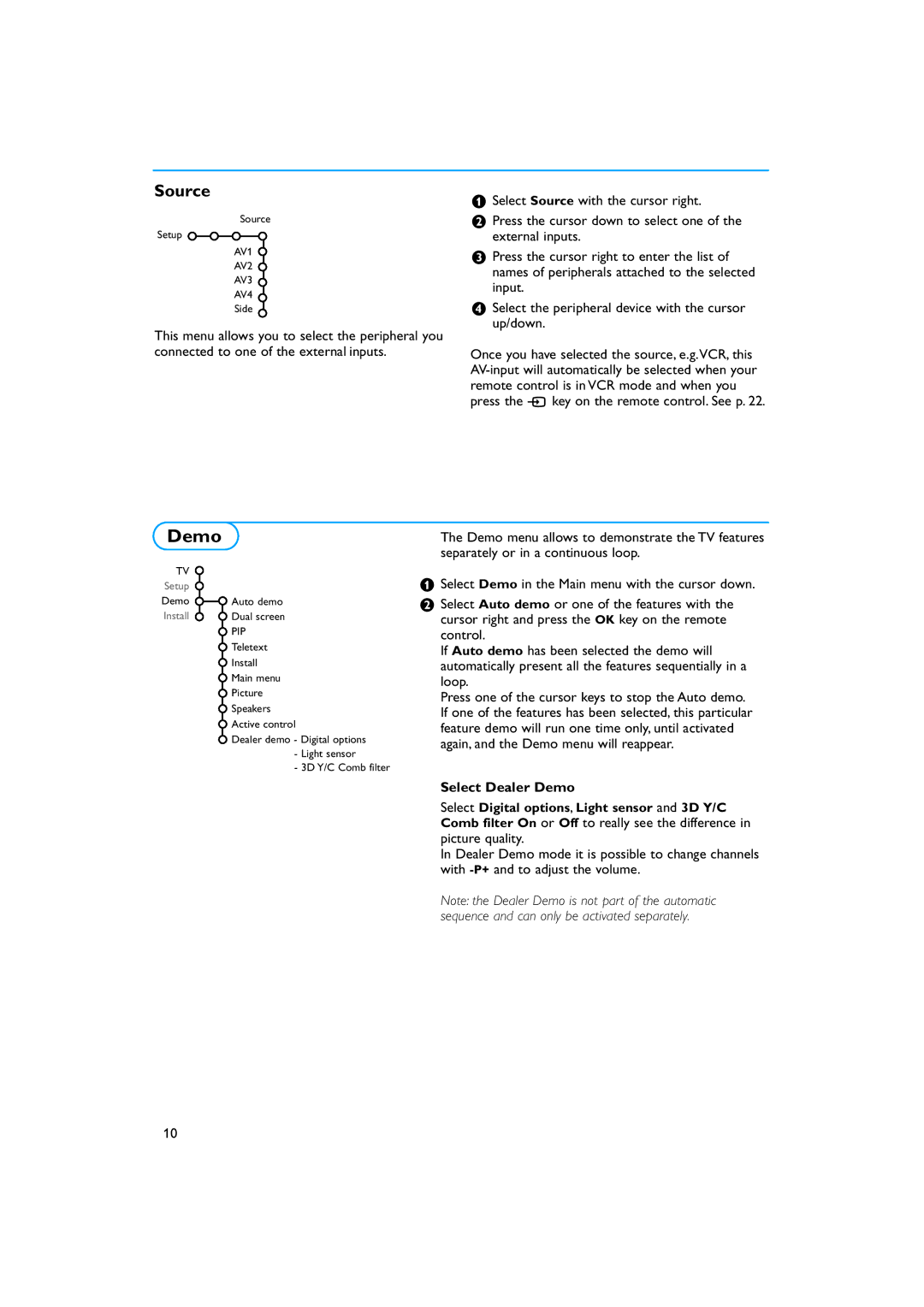 Philips 34PT9421 /93 manual Source, Select Dealer Demo 