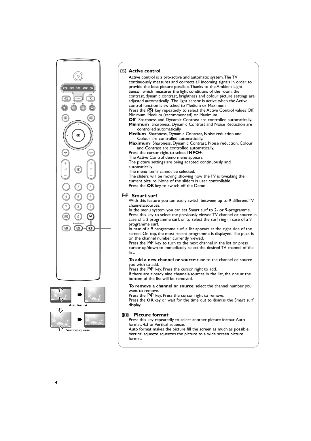 Philips 34PT9421 /93 manual Smart surf, Active control 