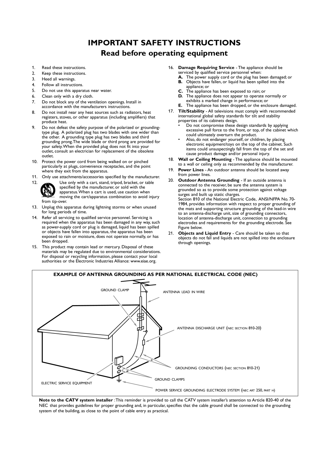 Philips 34PW981799 user service Important Safety Instructions 