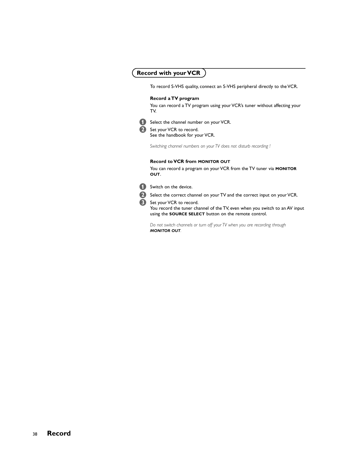 Philips 34PW981799 user service Record with your VCR, Record a TV program, Record to VCR from Monitor OUT 