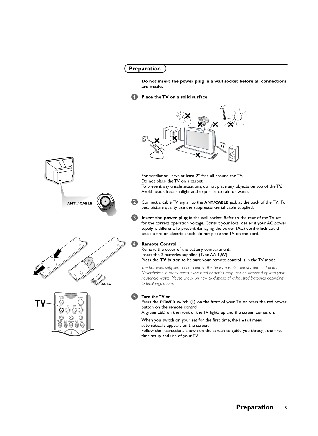 Philips 34PW981799 user service Preparation, ‘ Remote Control 