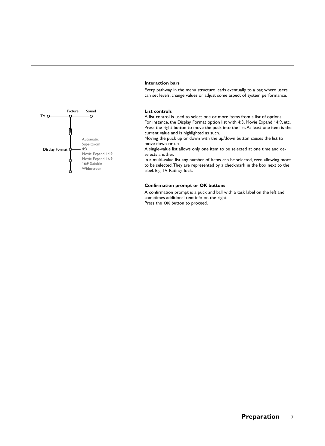 Philips 34PW981799 user service Interaction bars, List controls, Confirmation prompt or OK buttons 