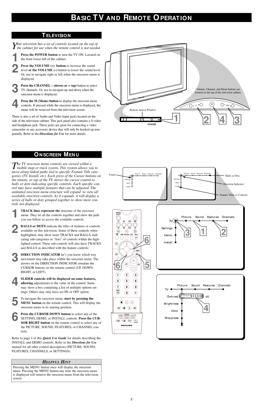 Philips 34PW9818 setup guide Television, Onscreen Menu 