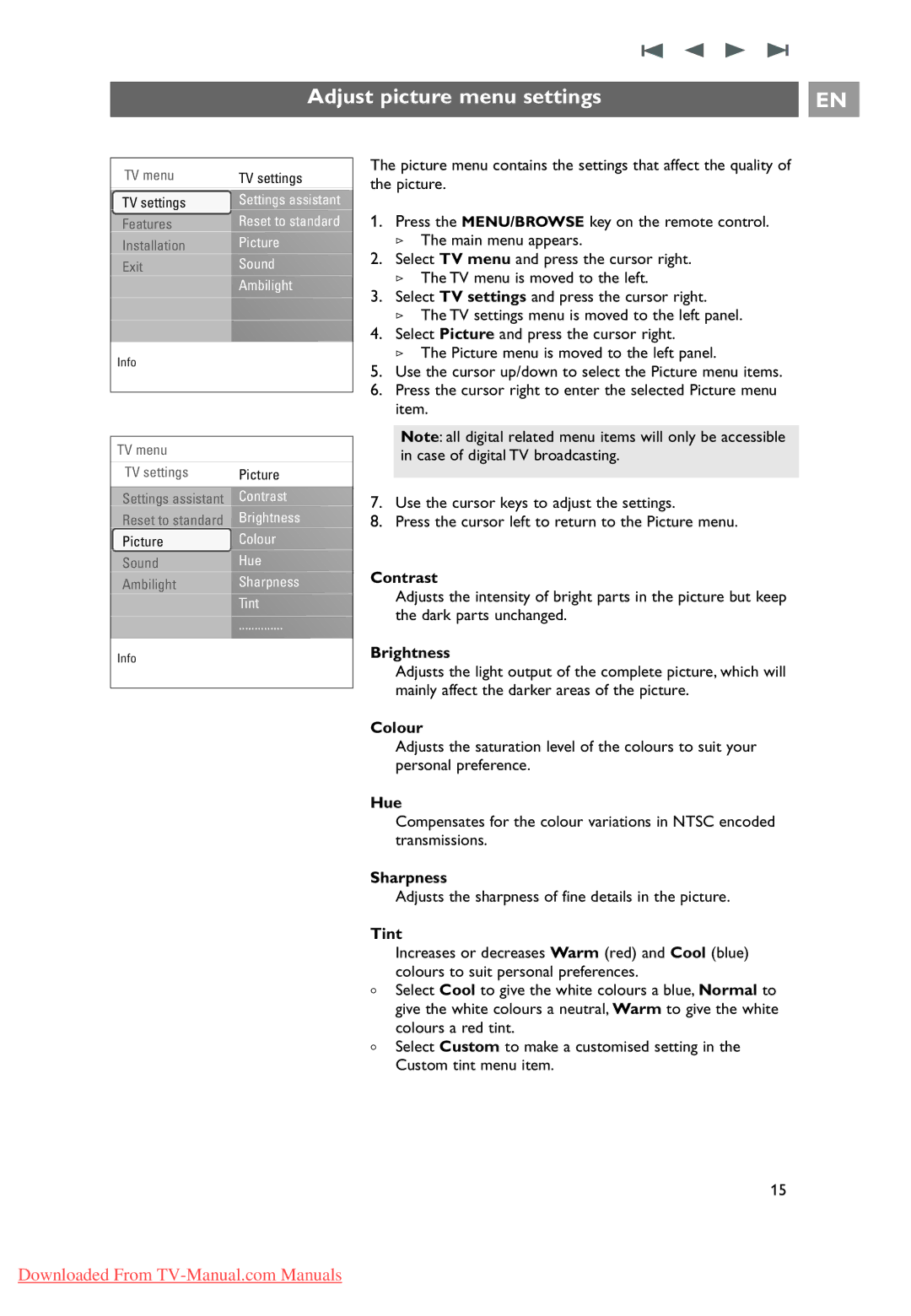 Philips 10 42PF9641D/10, 37-42-50PF9631D user manual Adjust picture menu settings 