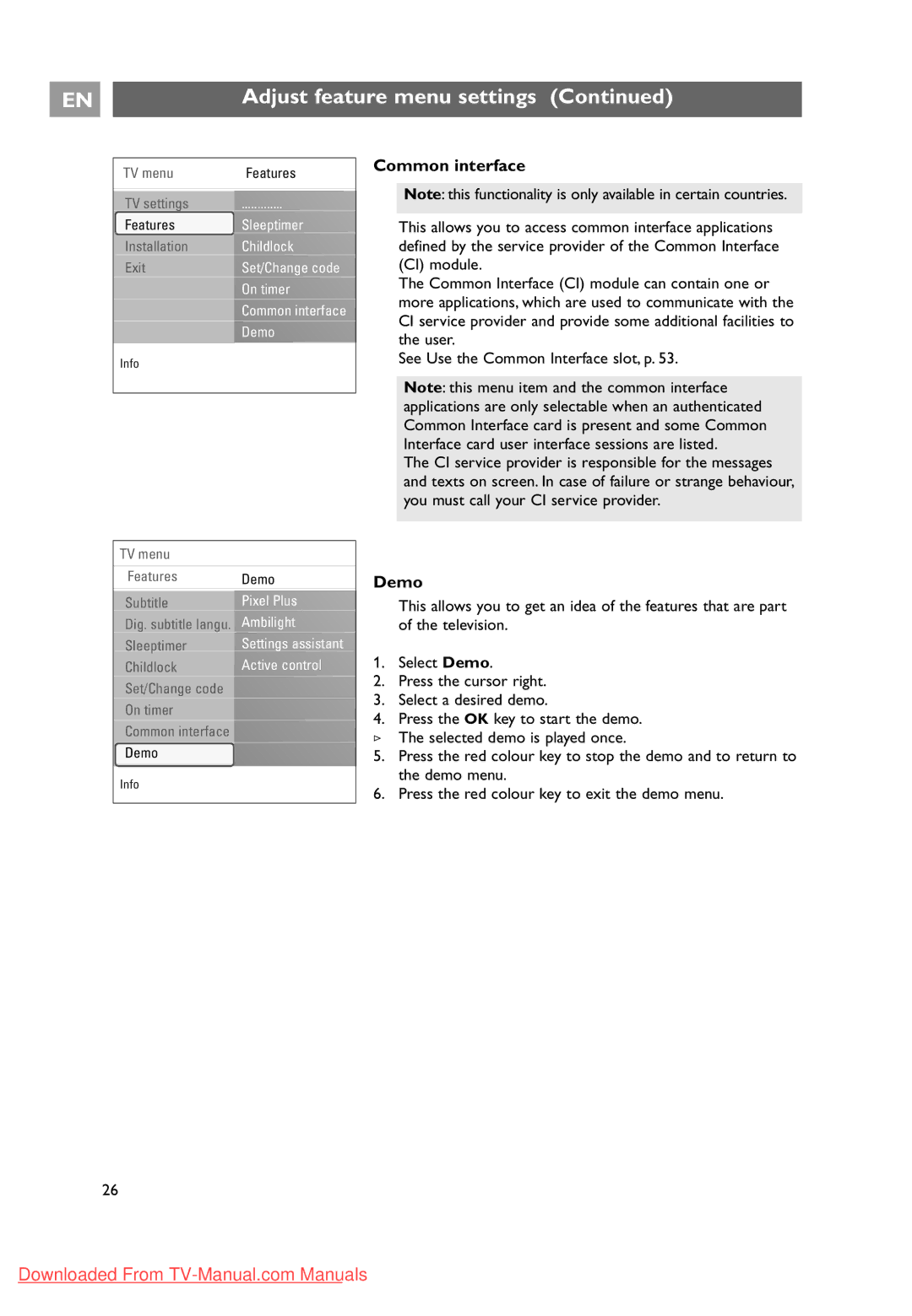 Philips 37-42-50PF9631D, 10 42PF9641D/10 user manual Common interface, Demo 