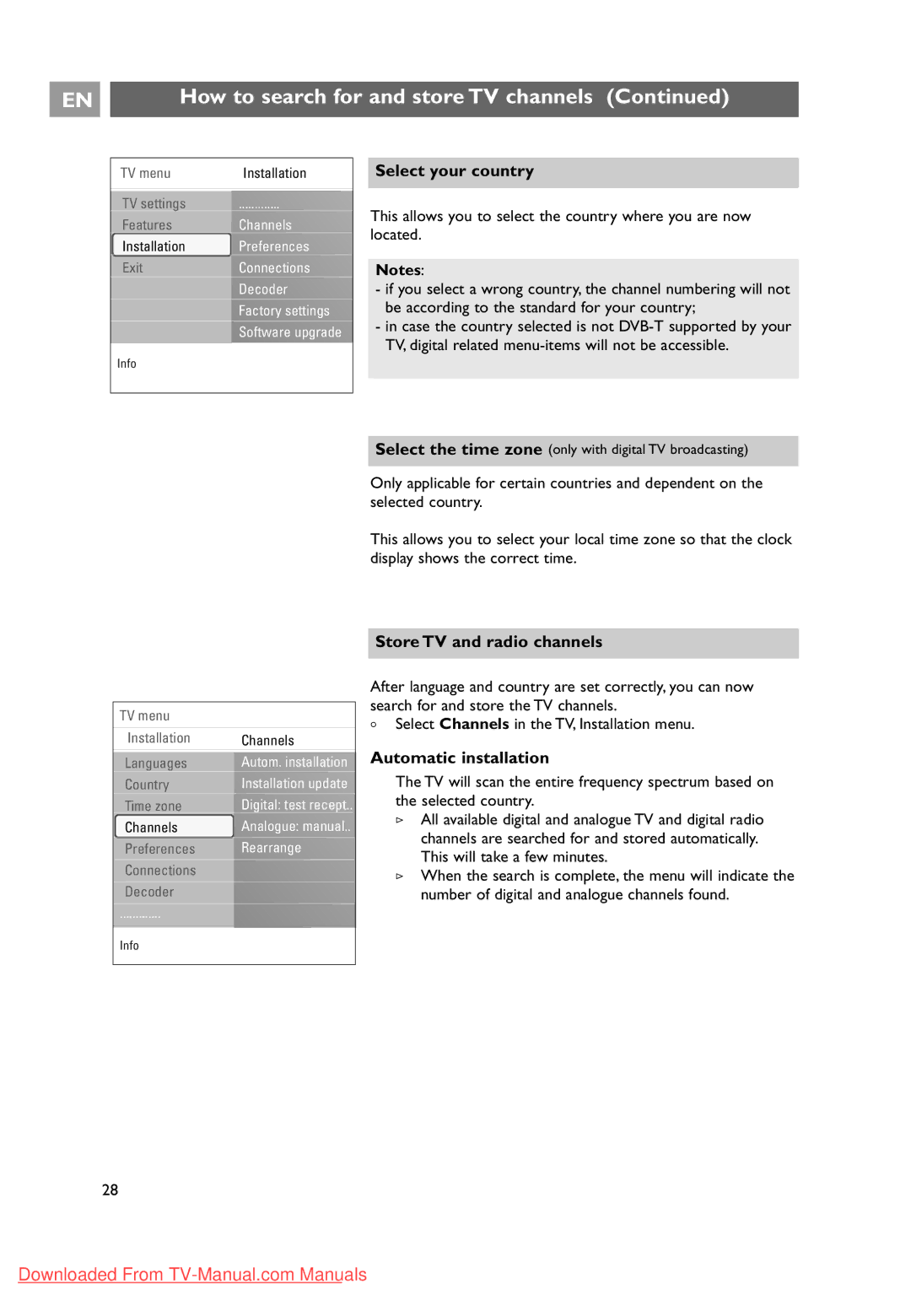 Philips 37-42-50PF9631D, 10 42PF9641D/10 user manual Select your country, Store TV and radio channels 