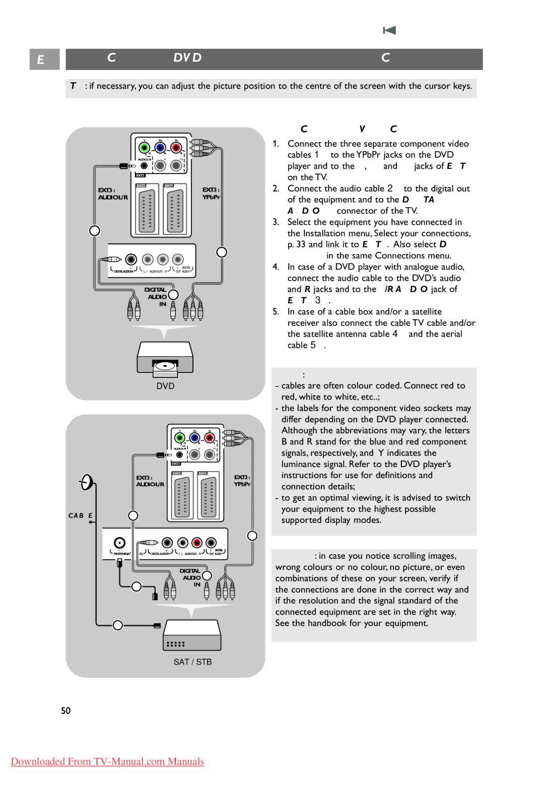 Philips 37-42-50PF9631D, 10 42PF9641D/10 user manual Connect a DVD player, a satellite receiver or Cable box, Dvd 