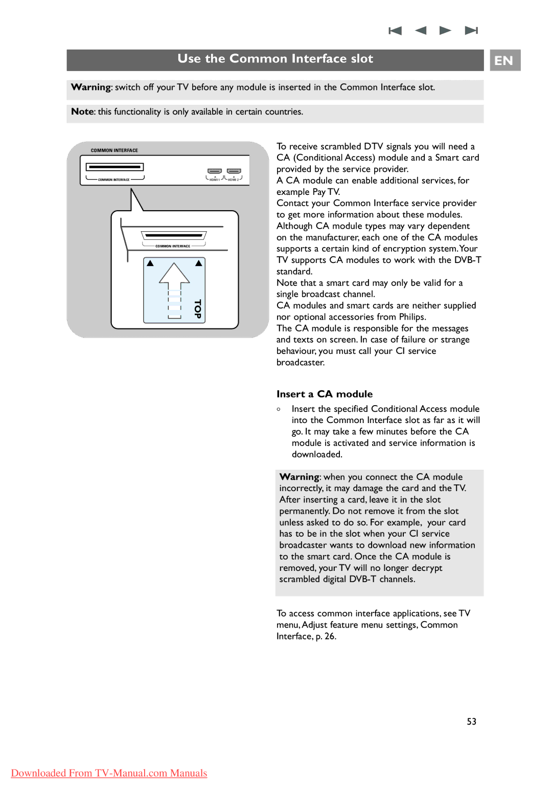 Philips 10 42PF9641D/10, 37-42-50PF9631D user manual Use the Common Interface slot, Insert a CA module 