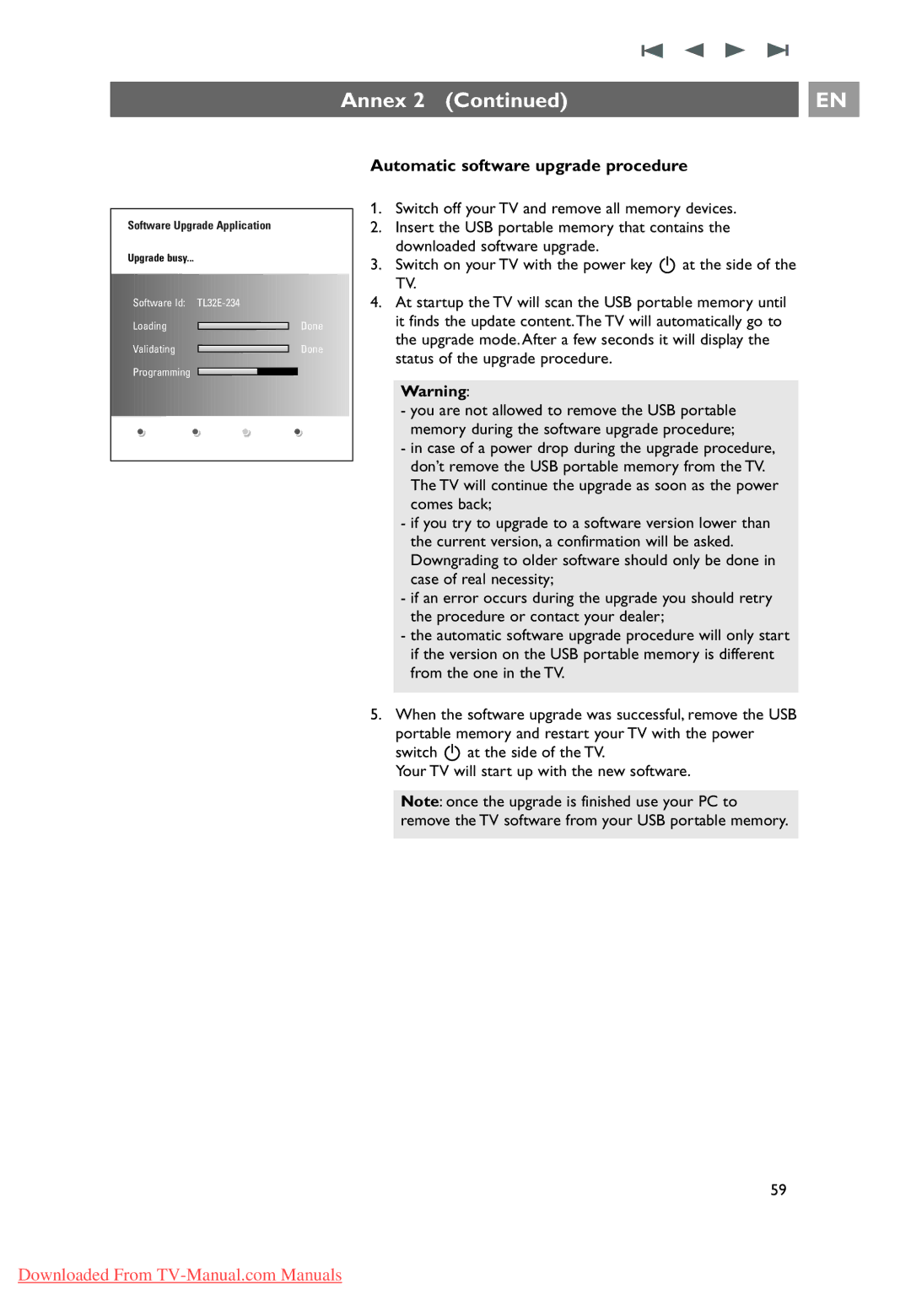 Philips 10 42PF9641D/10, 37-42-50PF9631D user manual Annex, Automatic software upgrade procedure 