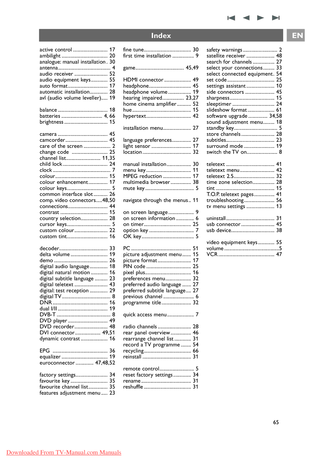 Philips 10 42PF9641D/10, 37-42-50PF9631D user manual Index, 11,35 