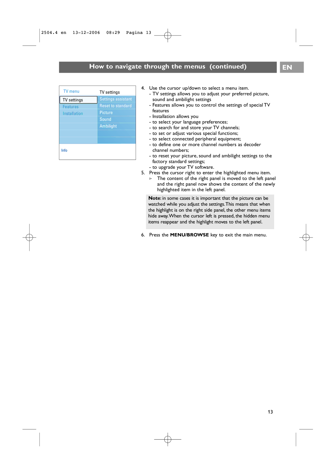 Philips 37-42PF9731D/10, 37-42PF9831D/10 instruction manual How to navigate through the menus 