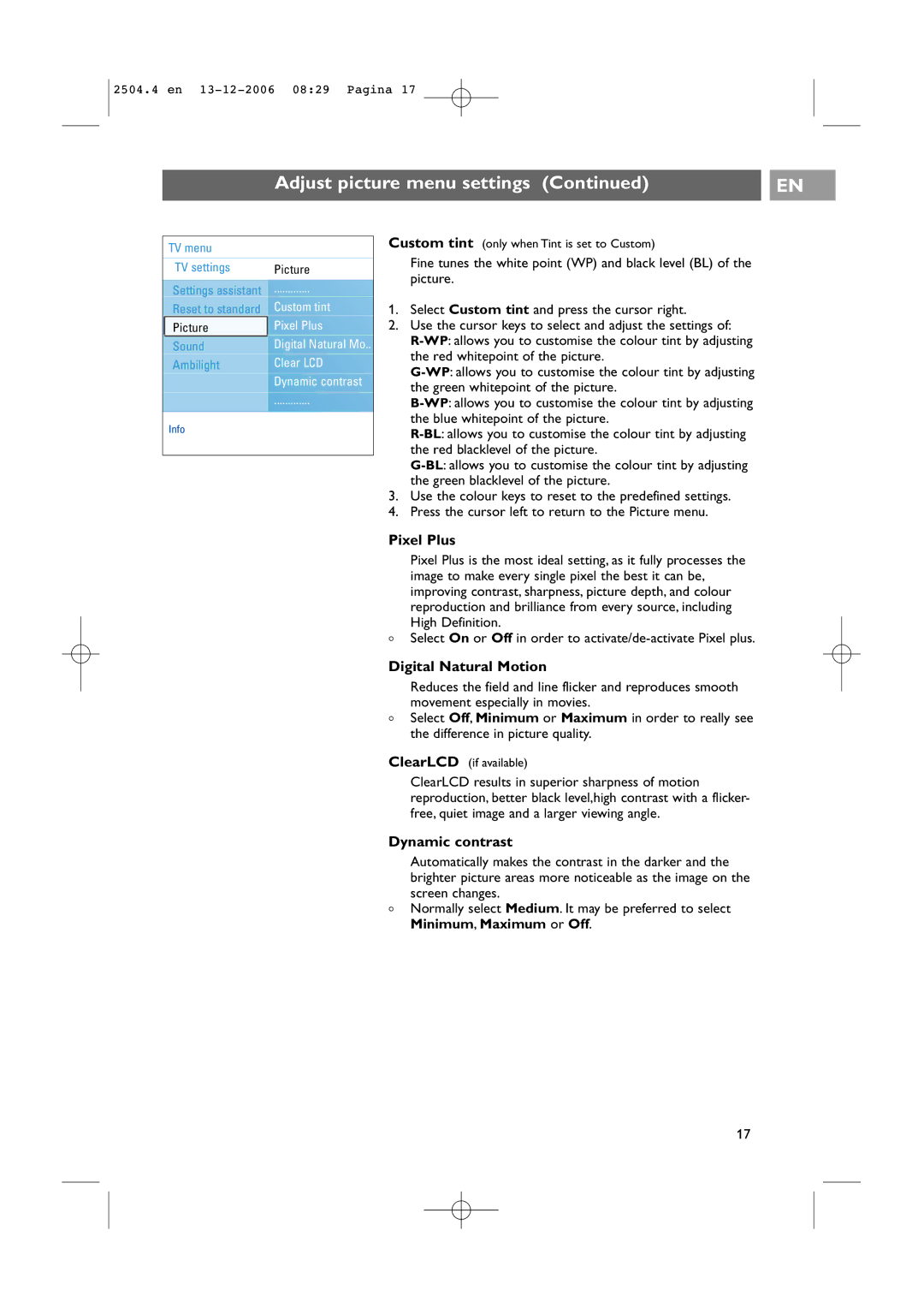 Philips 37-42PF9831D/10, 37-42PF9731D/10 instruction manual Pixel Plus, Digital Natural Motion, Dynamic contrast 