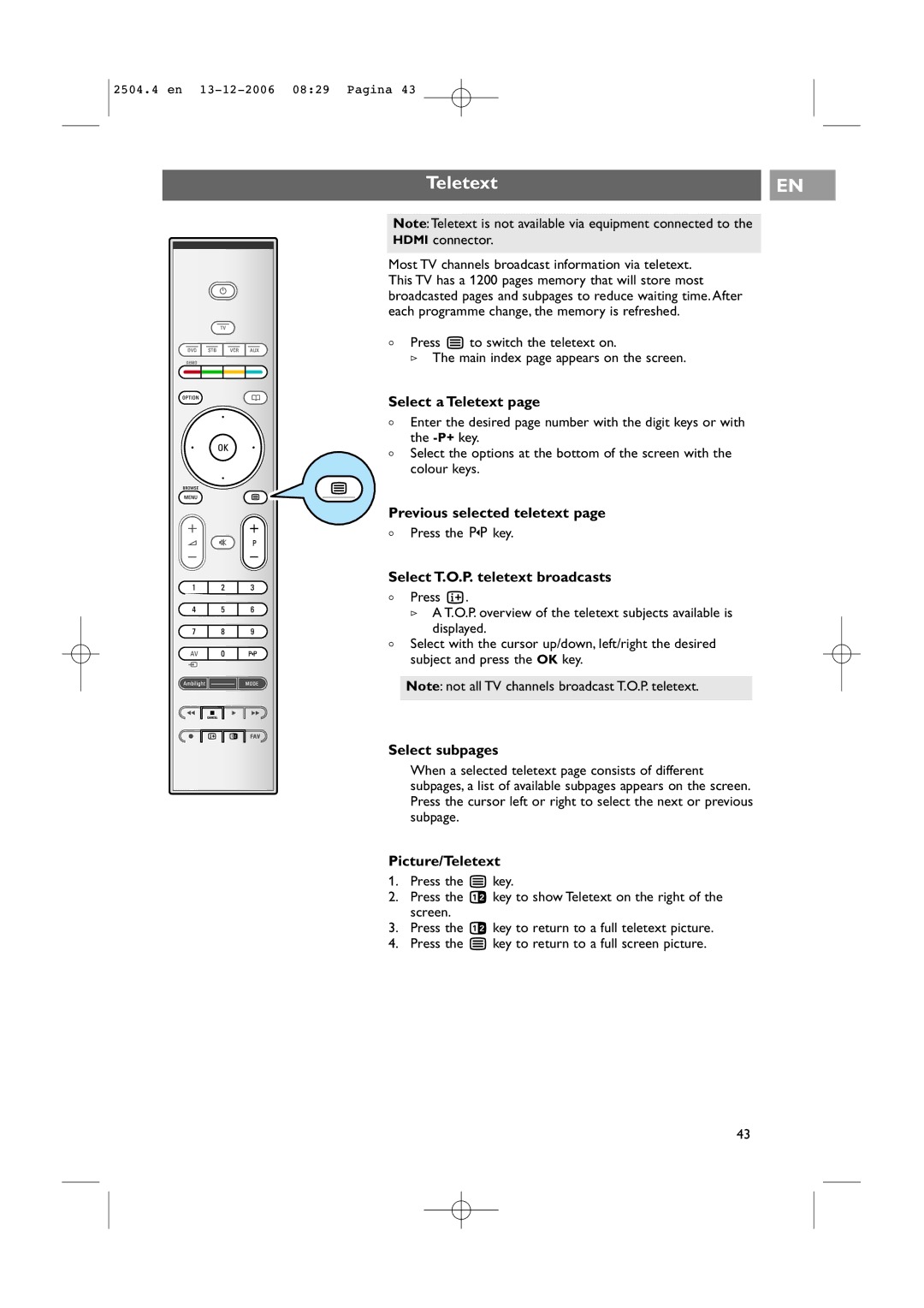 Philips 37-42PF9731D/10, 37-42PF9831D/10 instruction manual Teletext 