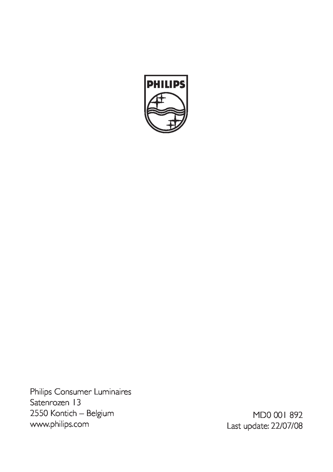 Philips 37350/31/16 user manual Philips Consumer Luminaires, Satenrozen, Kontich – Belgium, MD0 001 
