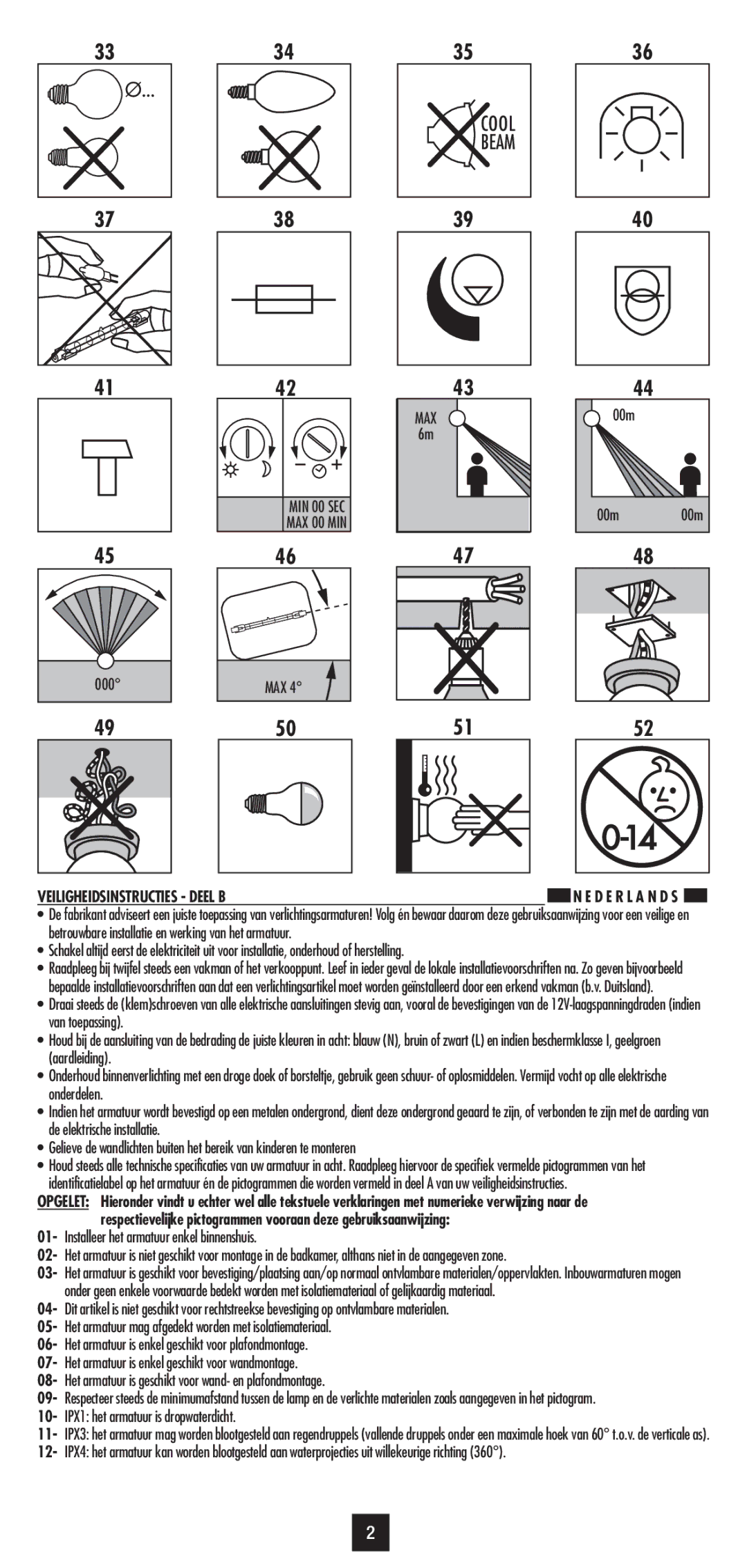 Philips 37351 user manual 00m, Veiligheidsinstructies Deel B, IPX1 het armatuur is dropwaterdicht 