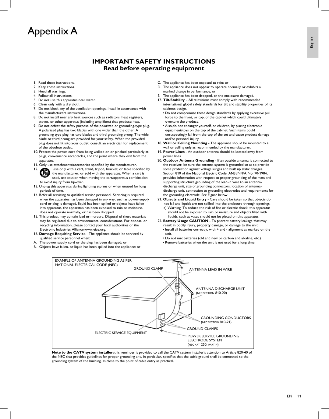 Philips 32HFL4461F/27, 37HFL4481F/27, 32HFL4441D/27 manual Appendix a, Important Safety Instructions 