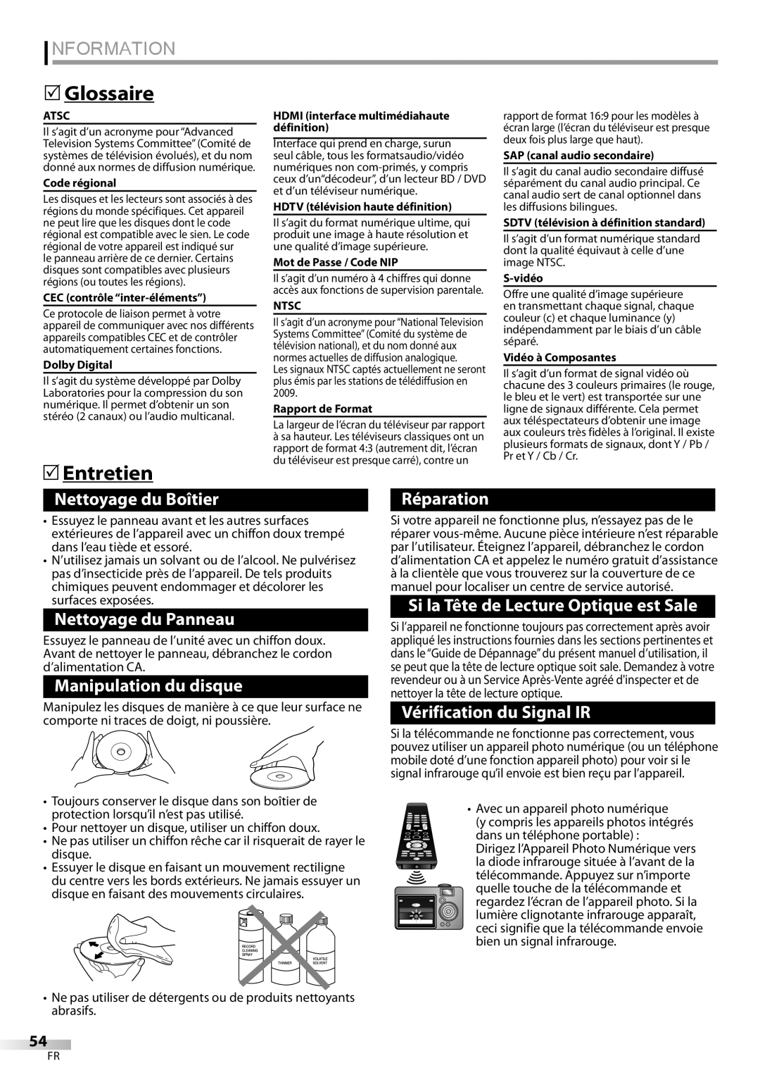 Philips 37MD359B user manual  Glossaire,  Entretien, Avec un appareil photo numérique 